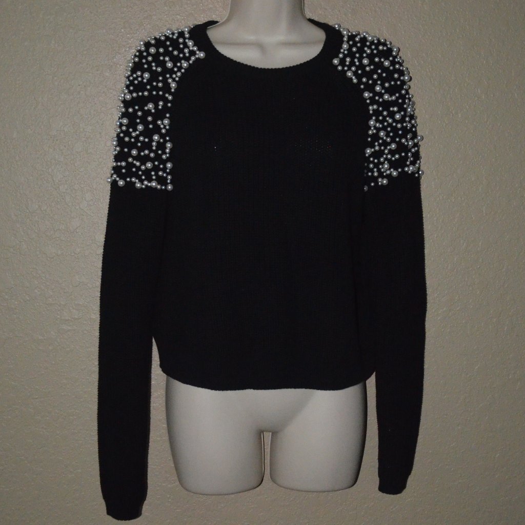 Nwot $357 Sz S Michelle Mason Black Pearl Detail Long Sleeve Sweater
